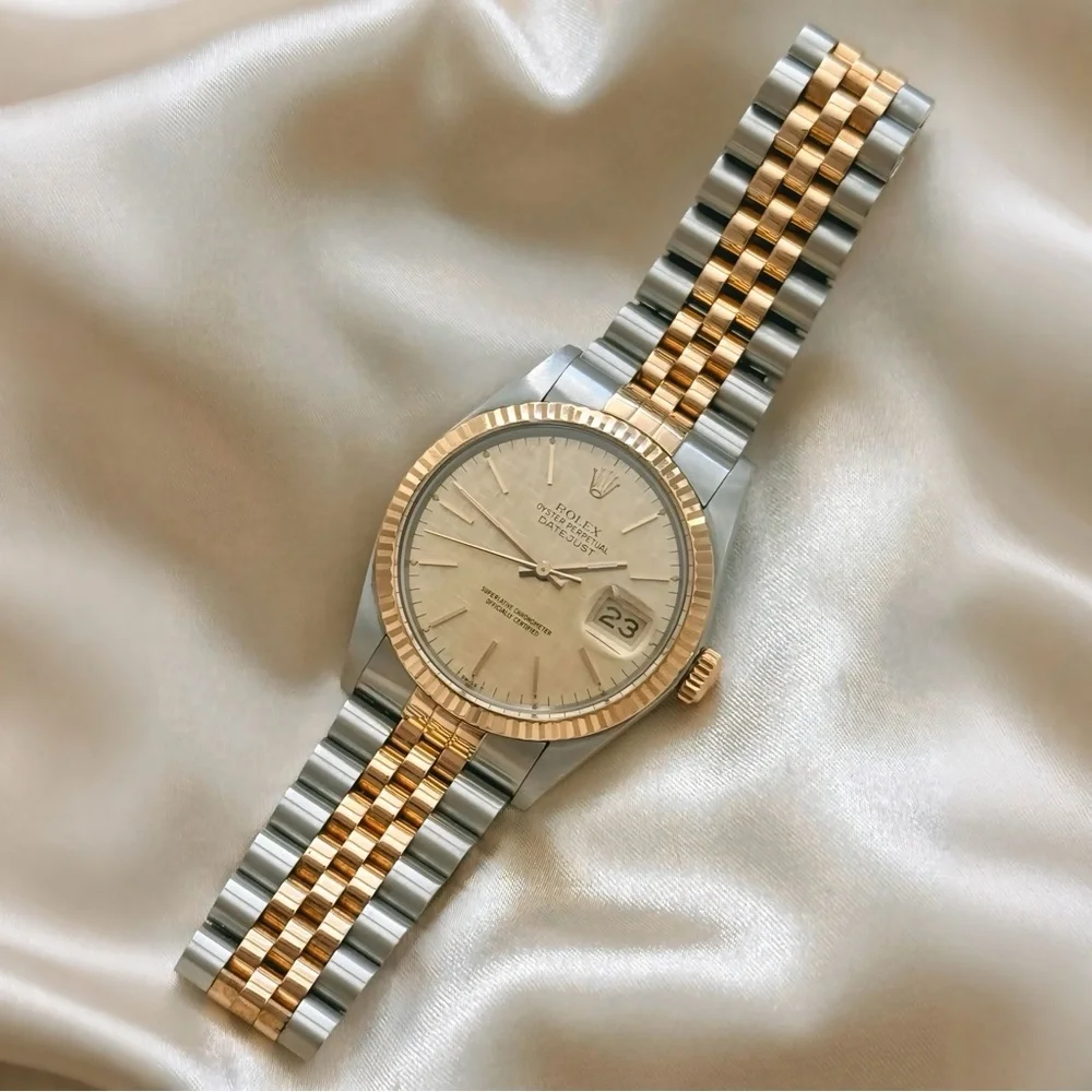 Authentic Rolex Datejust 36mm Champagne Linen Dial Unisex Watch 16013 - W/ Box